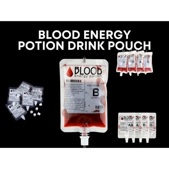 Blood Energy Drink Flask, I.V. Bag Drink Pouch, Blood Bag Drink Cups + Labels, C - Picture 1 of 8